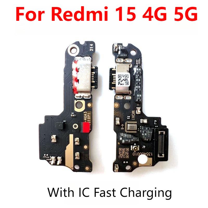 For Xiaomi Redmi 15 4G 5G USB Charging Port Dock Connector Charger Board Microphone Module Flex Cable