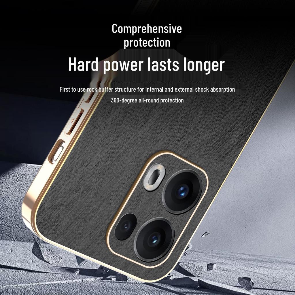 Универсальный чехол для телефона OPPO FindX9: Гальванизированная текстура кожи с узором из золотой проволоки для защиты Reno14F/Realme15/A6.