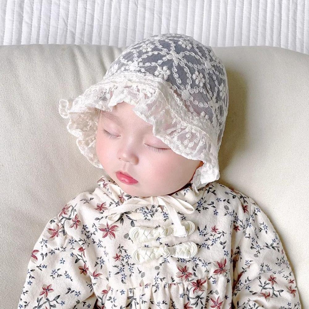 White Baby Lace Hat Breathable Girl Sunhat Ins Lace Ruffle Hat Photo Props
