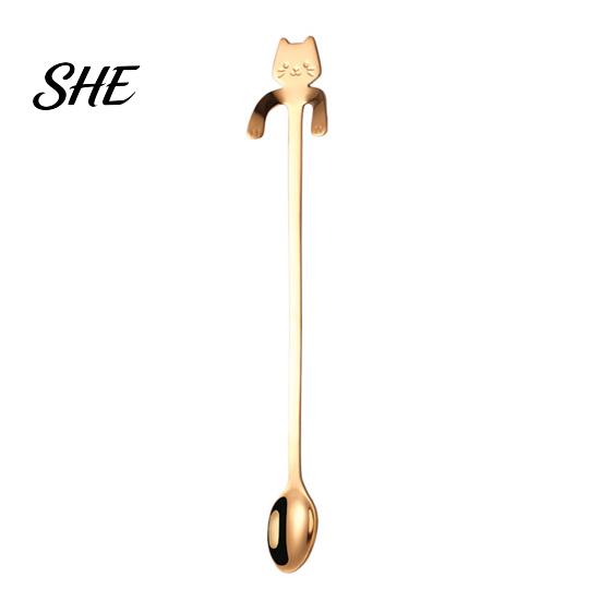 Long Handle Coffee Stirrer 304 Stainless Steel Spoon, Hanging Cat Spoon for Mugs Tall Cups, Rust Resistant Drink Tea Stirring Ideal Desserts