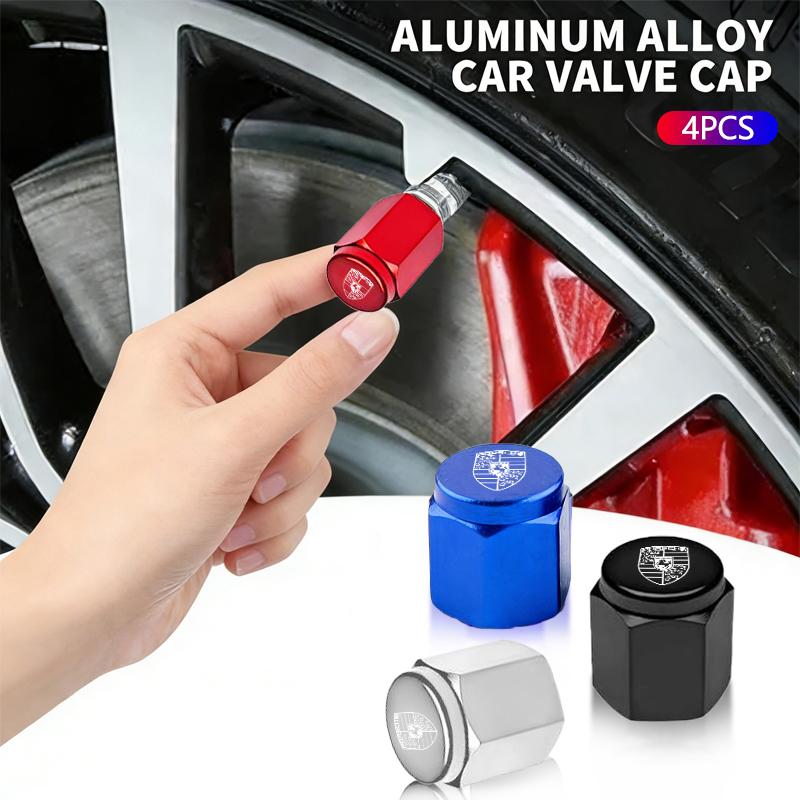 AAV1 4PC Metal Car Styling Wheel Tire Air Valve Caps Stem Cover For Porsche Cayenne Panamera Macan Boxster Cayman 718 911 Sticker