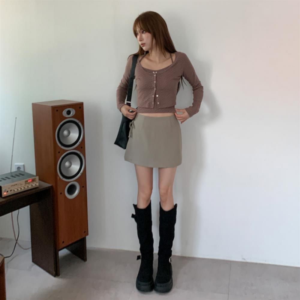 New Arrivals Open Run Women H Line Slit Spandex Ribbon Mini Skirt