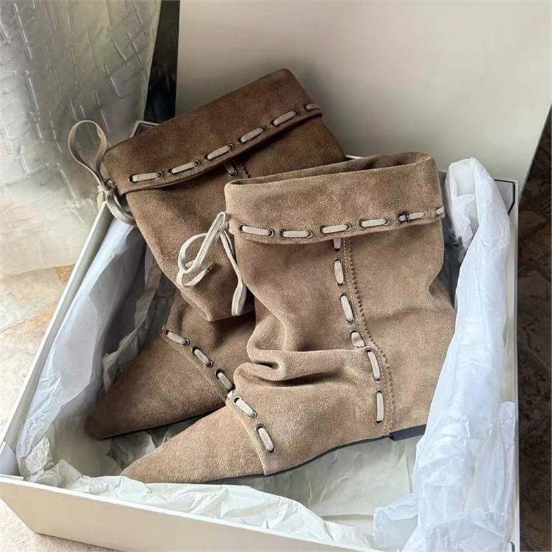 ~ Korean Niche Suede Pointed Inner Short Boots Women'S New Western Cowboy Boots Thin Boots