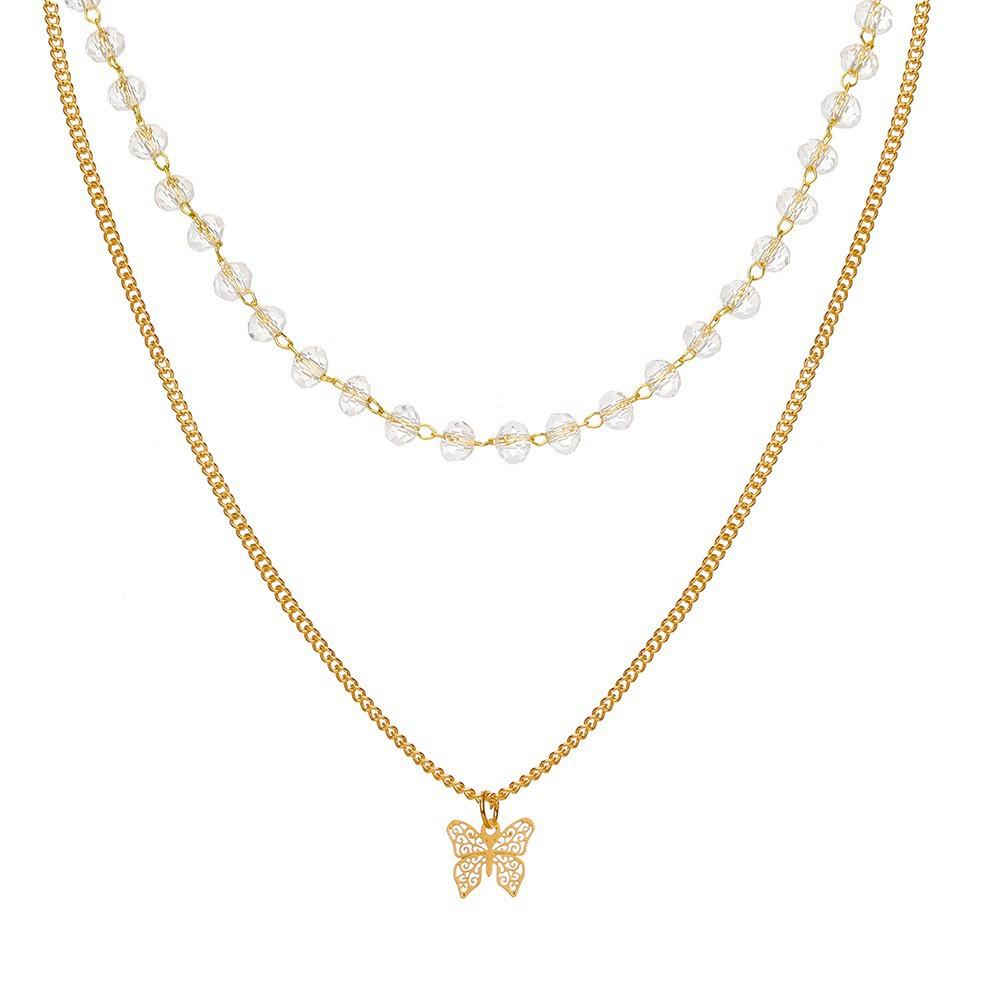 iF ME Корейское многослойное ожерелье с бабочкой, модное золотистое, серебряное ожерелье-цепочка, женские ювелирные аксессуары