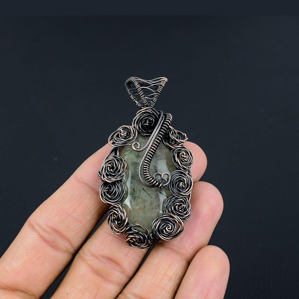 Prehnite Jewelry, 999 Copper Wire Wrapped Pendant Handmade Gemstone Jewelry, Gifts For Wife Brand New Pendant