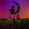 Halloween Porch Lighting Decor Solar Witch Pumpkin Moon Garden Stake Light, Waterproof on Crescent Black Cat Lanterns with Lantern, Outdoor