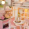 Miniature Pink Dream House Dollhouse With Furniture Kits Wooden Dolls House LED Lights Accessories