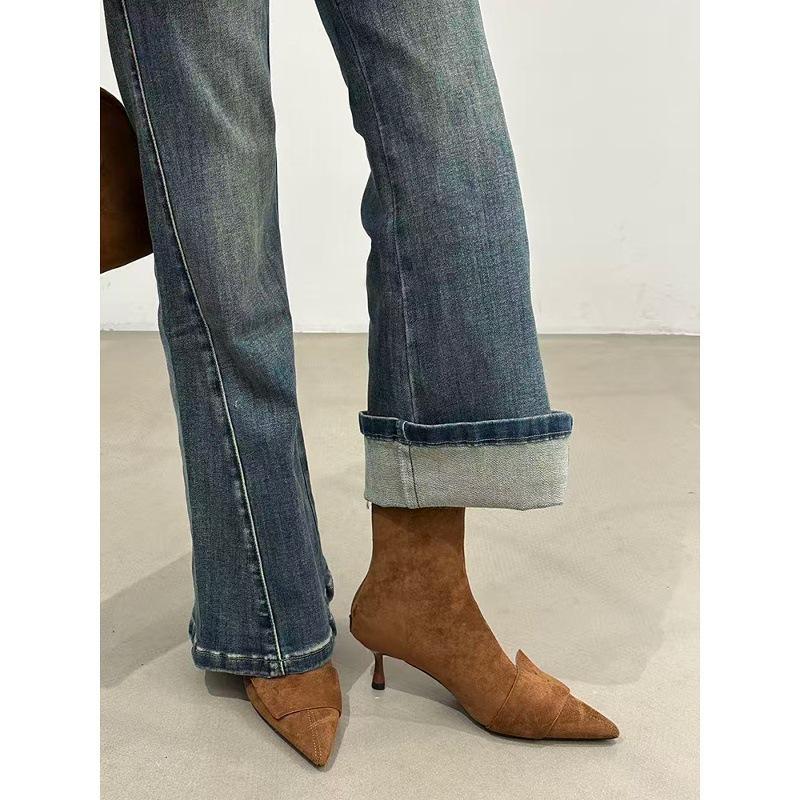 Остроносые короткие ботинки женские 2025 осень и зима новые женские ботинки тонкий каблук ботинки на высоком каблуке короткие ботинки тонкие ботинки ботинки Мартин