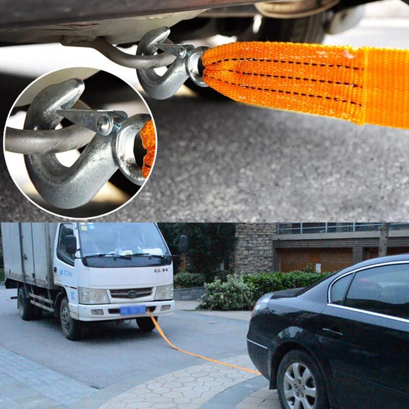 3Ton 3m Powerful Car Towing Rope Auto Tow Cable Strap Bind Pull Rope with Hooks Towing Ropes Suitable for Car Motorcycle Vehicle