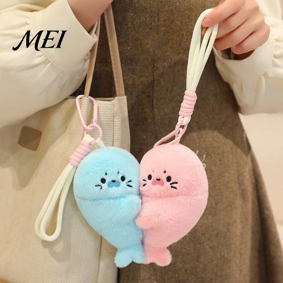 Decorative Magnet for Fridge 1 Pair Cute Baby Seal Plush Keychain, Magnetic Heart Fluffy Keyring, Animal Bag Pendant Soft Stuffed Backpack, Gift Girls