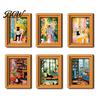 Artistic Wall Decor for Metal Cabinets Cute Cat Magnetic Fridge Magnet, Vintage Wooden Picture Frame, Fun Flexible Frames Desk Scene Cabinets,