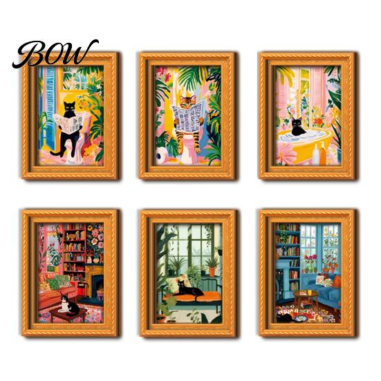 Artistic Wall Decor for Metal Cabinets Cute Cat Magnetic Fridge Magnet, Vintage Wooden Picture Frame, Fun Flexible Frames Desk Scene Cabinets,