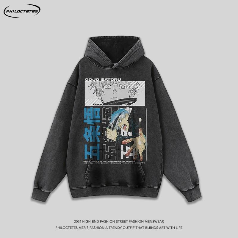 Mens Oversized Vintage Cartoon Print Hoodie Streetwear Long Sleeve Cotton Sweatshirt Casual