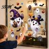 Festive Party Glass Supplies Halloween Witch Hat Ghost Window Clings, Spiders Bat Pumpkin Spooky Ornaments Stickers for Home Holiday Store Decoration