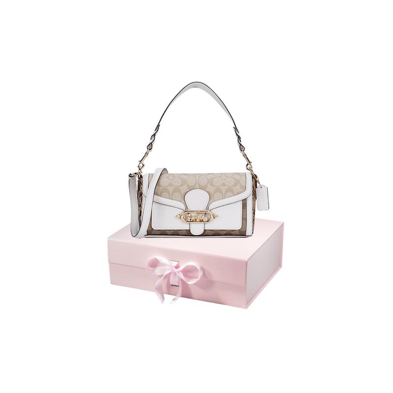 COACH shoulder bag Jade 26 color-blocked coated canvas and leather Dionysus armpit hand-held crossbody medium size women's white with light khaki