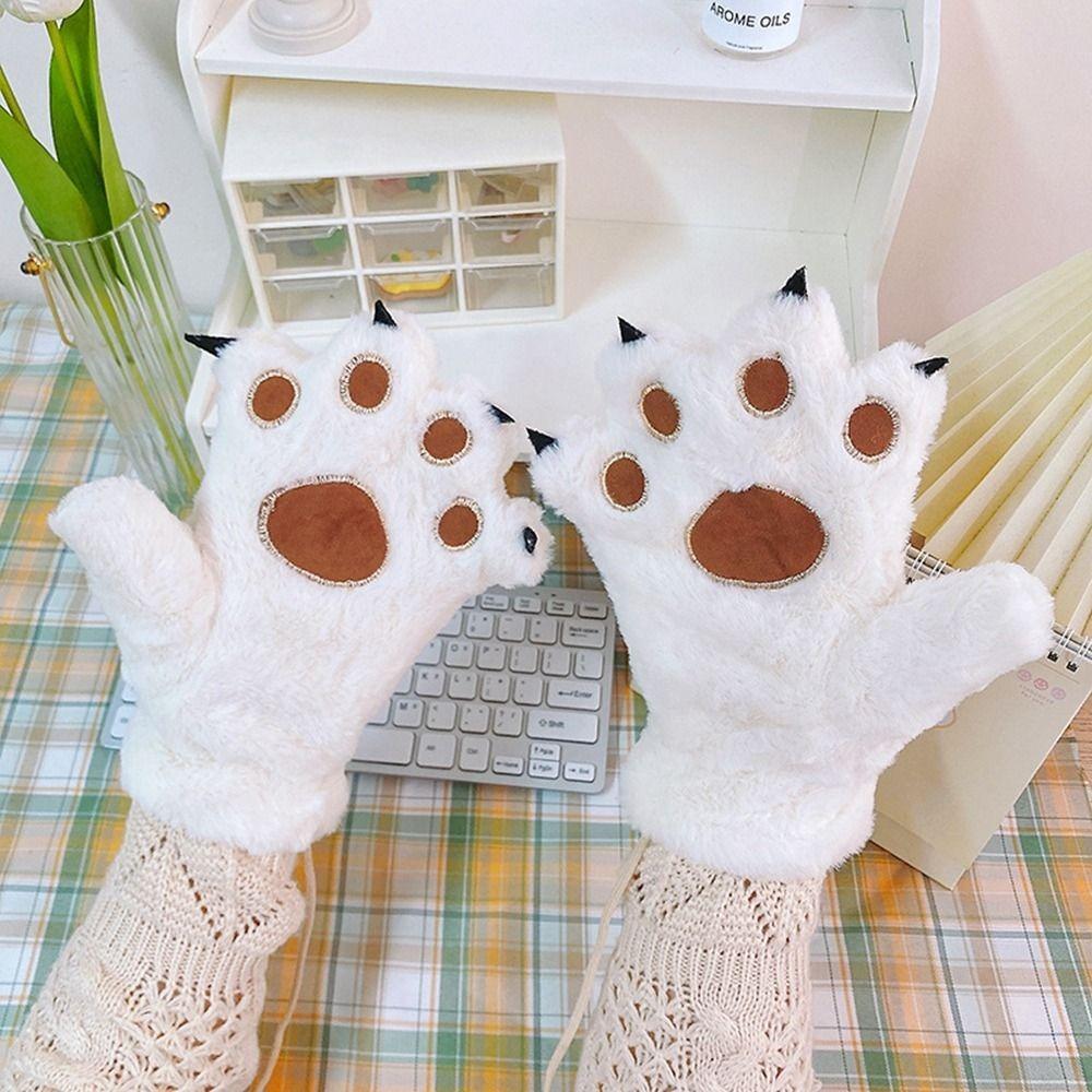 Fluffy Warm Gloves Flush Cat Paw Gloves Hanging Neck Mittens Bear Paw Gloves Female Winter Gloves