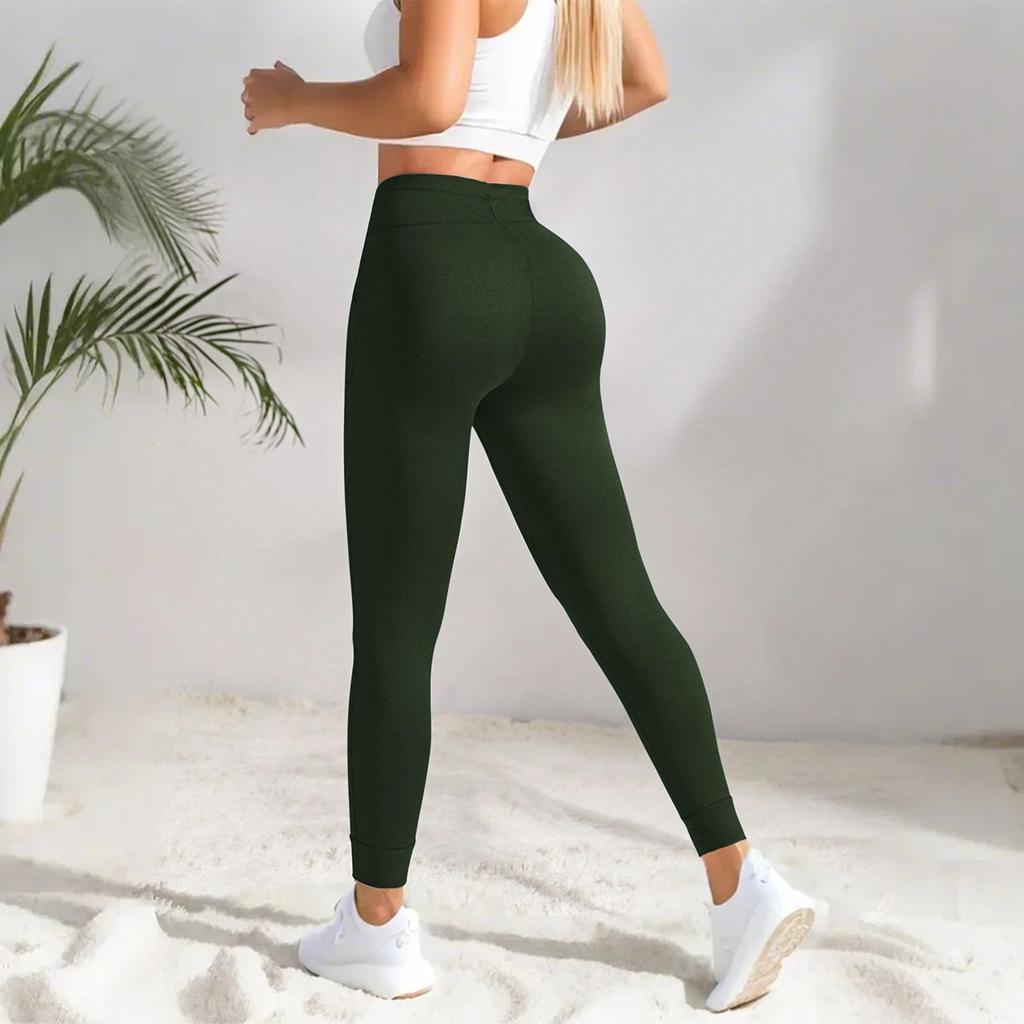 Женские однотонные повседневные брюки с высокой талией и шнуровкой, эластичные облегающие длинные брюки для бега и фитнеса