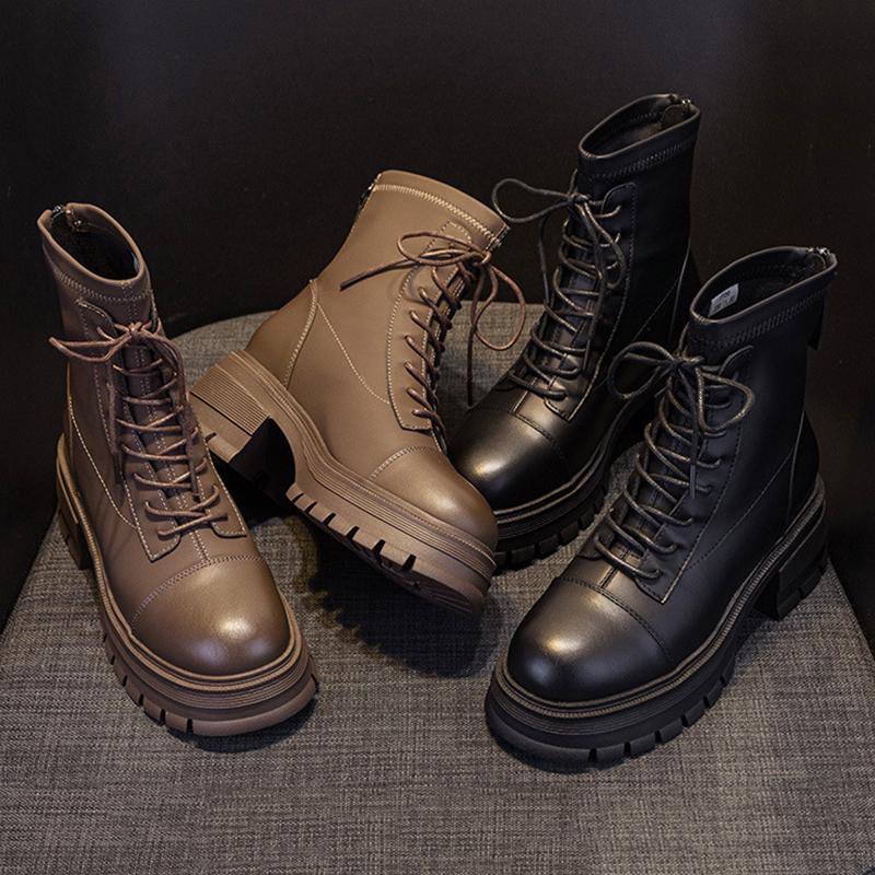 Осенне-зимние женские ботинки на толстой подошве из микрофибры, новые мотоциклетные ботинки с круглым носком, массивные ботинки зимние ботинки челси 35-39