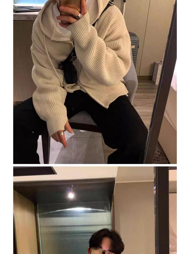 Мужской модный универсальный кардиган-свитер с капюшоном на осень/зиму однотонный