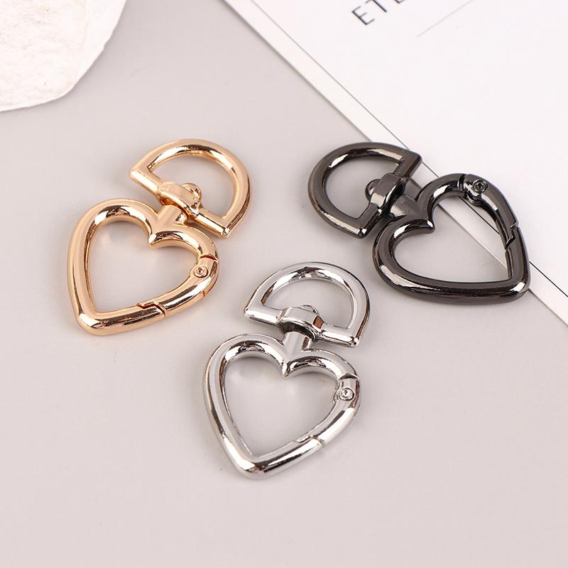 5Pcs/Lot Peach Heart Shape Metal Spring Clasp Carabiner Key Ring Connectors For Diy Keychain Snap Clasp Jewelry Accessories