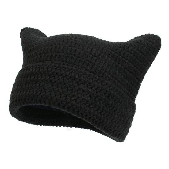 Autumn Winter Outdoor Warm Knitting Caps Cute Striped Cat Ear Hat No Brim Thickened Stretchy Yarn Knitted Beanie Hat