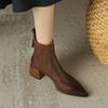Мода 2025 Новые Осенние Женские Ботильоны из Спилка с Острым Носком Зимние Женские Ботинки Ретро Челси Ботинки Zapatos Mujer