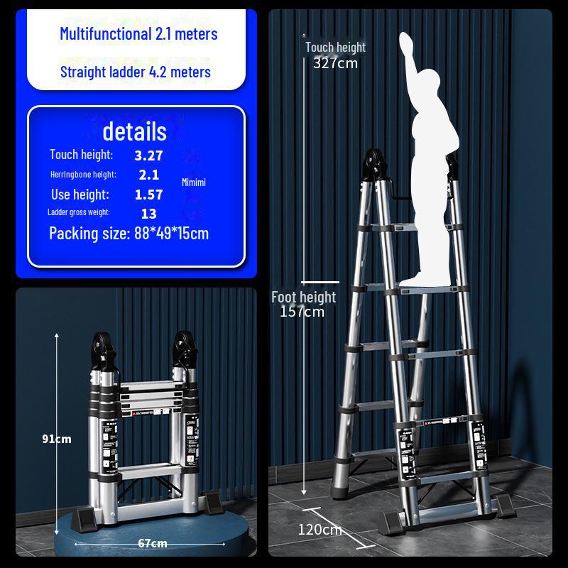 Многофункциональная складная телескопическая лестница из нержавеющей стали