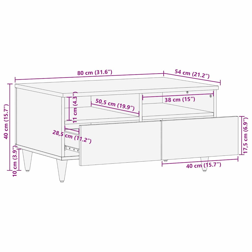 Coffee Table Honey Brown 80 x 54 x 40 cm Solid Mango Wood