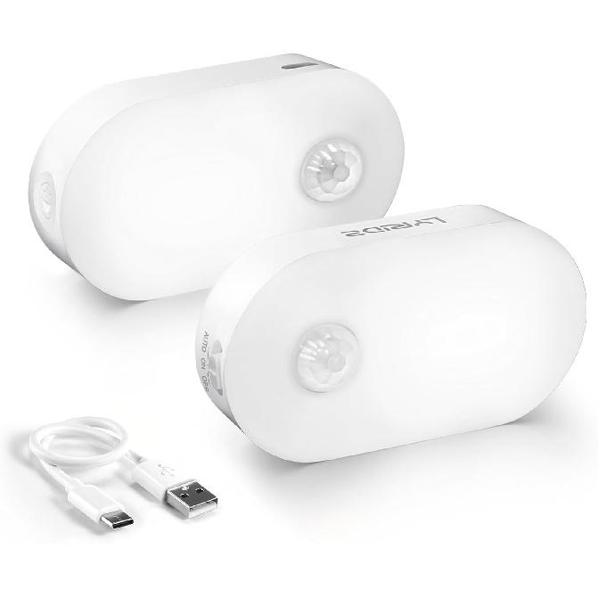 Lyridz Rechargeable Battery Night Light with Motion Sensor, Portable Mini Warm White LED Stick-on Closet Light, Adjustable Brightness for Bathroom,