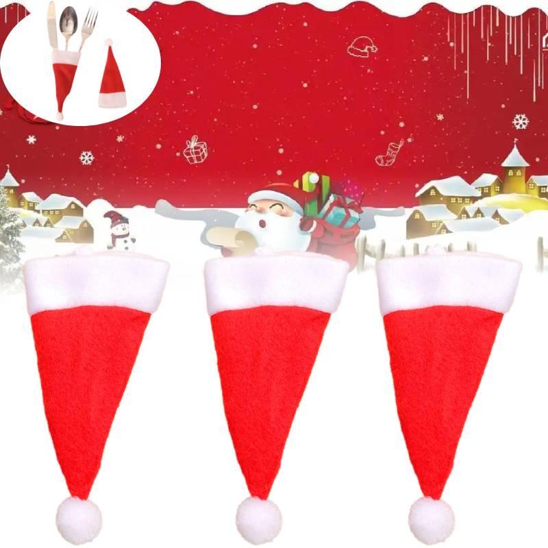 Рождественское украшение Мини шляпа Санты Плюшевый набор вилки и ножа для бутылок вина Оптом от производителя