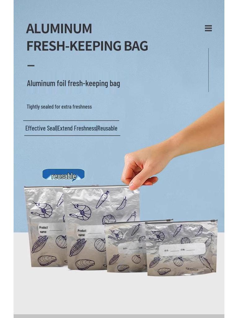 Thickened Food-Grade Aluminum Foil Zipper Fresh-Keep Bag for Refrigerator and Freezer Storage