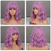 MERISIHAIR Women Fashion Shoulder Length Natural Water Wave Wig with Bangs Synthetic Purple Blue Black White Wavy Wig