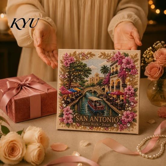 Shiny Rhinestone Accessories American Destination Faux Pearl Art Kit, Scenic Landscape Painting Exquisite Artistic Visual Effect DIY 3D Bead Craft Kit