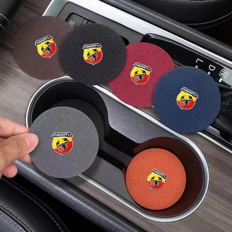 2Pcs Car Suede Water Cup Pad Anti-slip Coaster Accessorys For Fiat ABARTH 124 125 130 131 500 595 Esseesse 695 Punto Scorpion V4