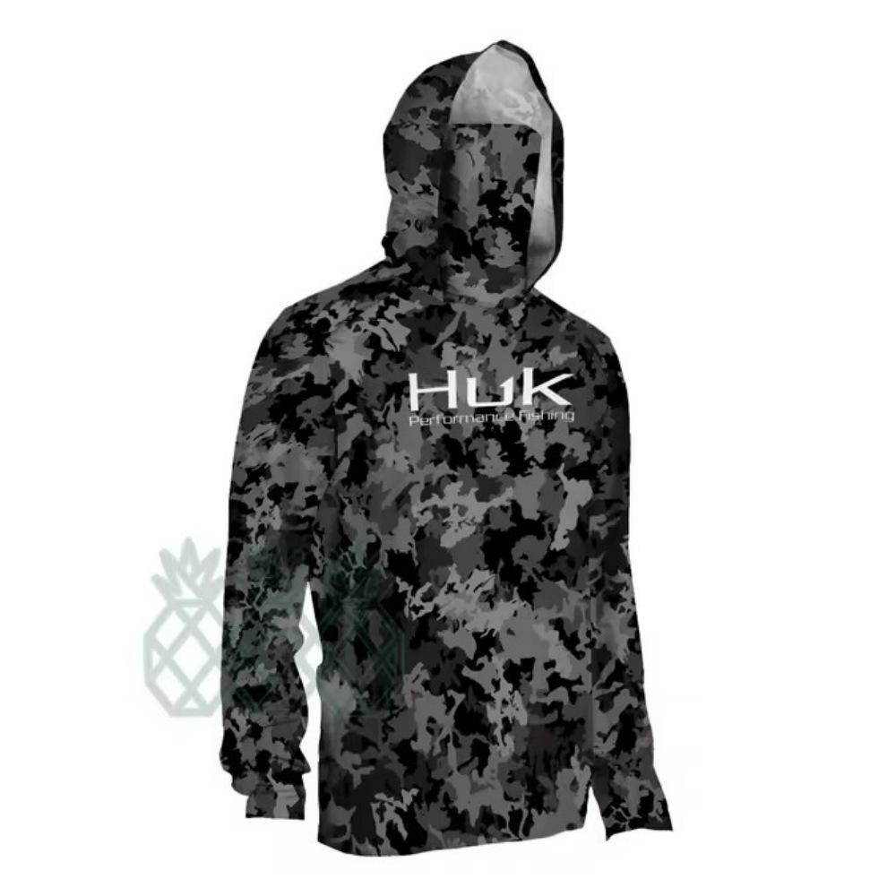 Мужской цельный рыболовный костюм HUK с длинным рукавом, капюшоном и маской для лица, солнцезащитная рубашка