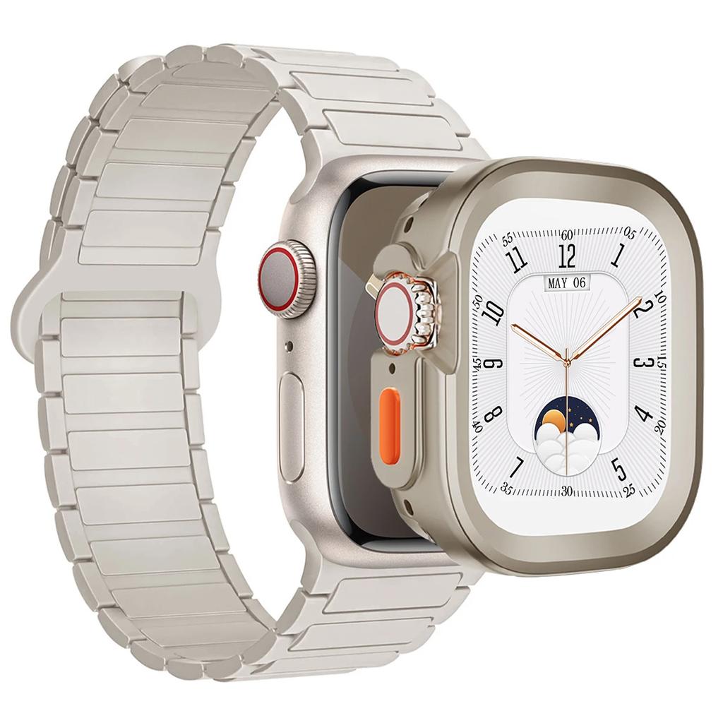 Ремешок+Чехол для Apple Watch Ultra 2 49 42 45 44 S10 46мм Магнитный силиконовый ремешок+чехол для IWatch Series 9 8 7 6 5 4 42мм 40 41мм