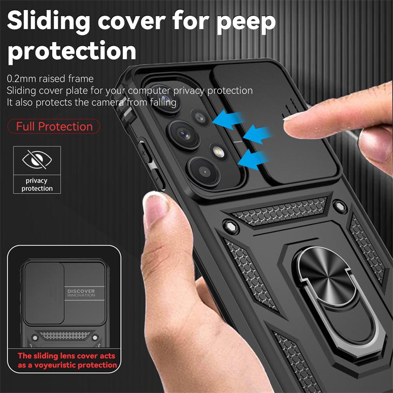 For Cover Samsung A35 Case Samsung Galaxy A35 5G Capas PC Shockproof Armor Slide Camera Lens Ring Holder Fundas Samsung A35 A 35