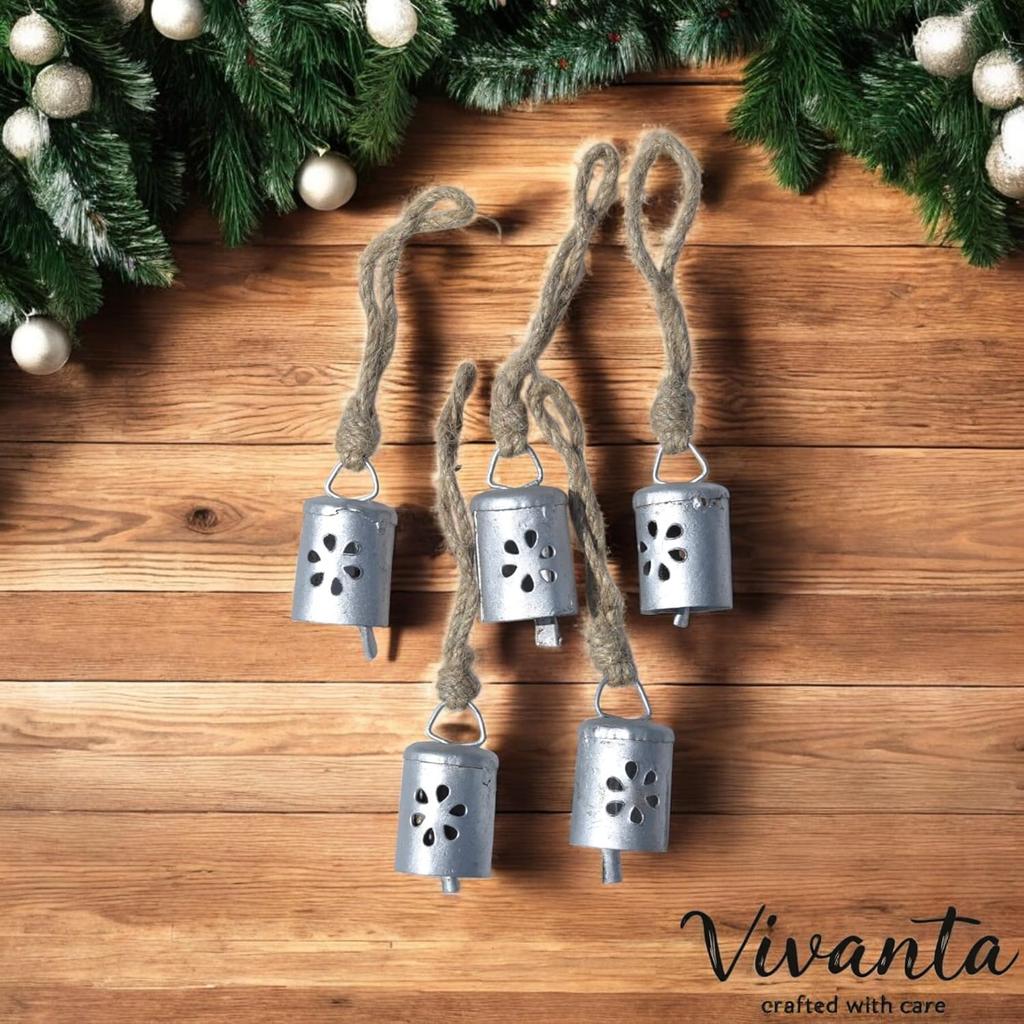 Handmade Rustic Hanging Bells for Farmhouse Decor, 10 Pc Vintage Jingle Bells for DIY Crafts and Christmas Ornaments