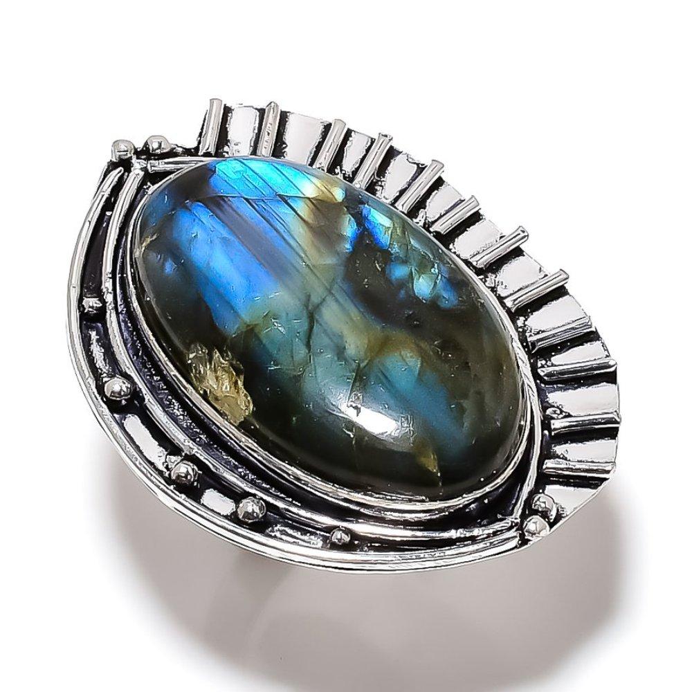 Labradorite Gemstone Handmade 925 Sterling Silver Jewelry Ring Size 8 M6t94