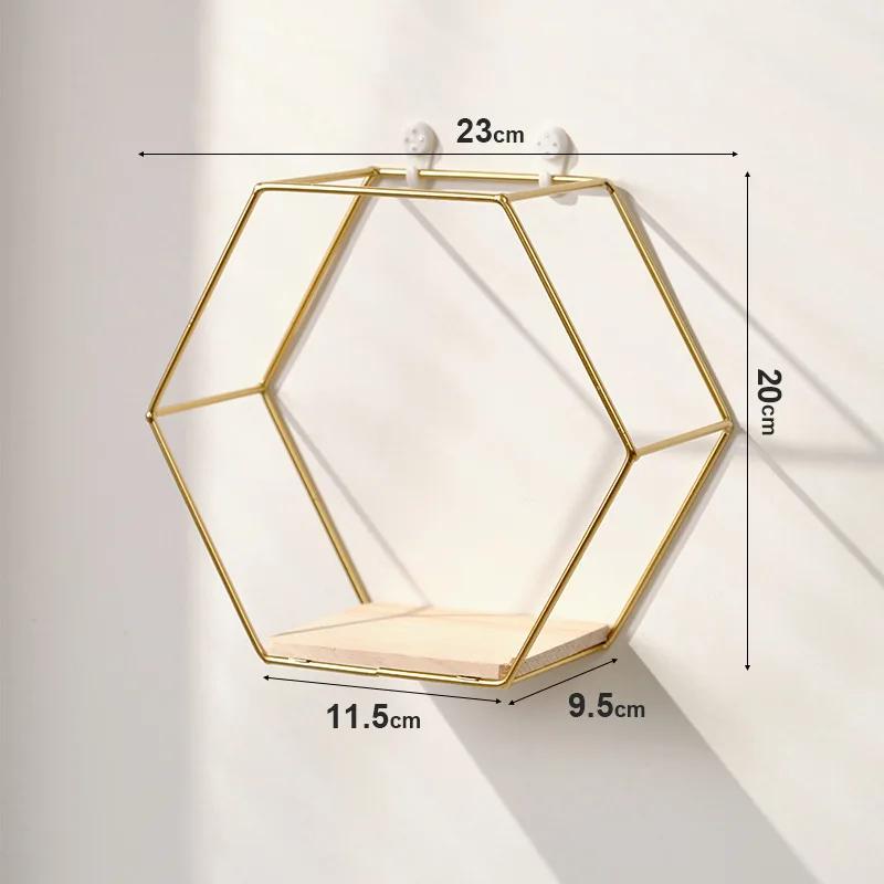 Iron Art Storage Shelf Wall Mounted Hexagon Storage Holder Storage Rack for Bedroom Living Room Office Organizer Decor