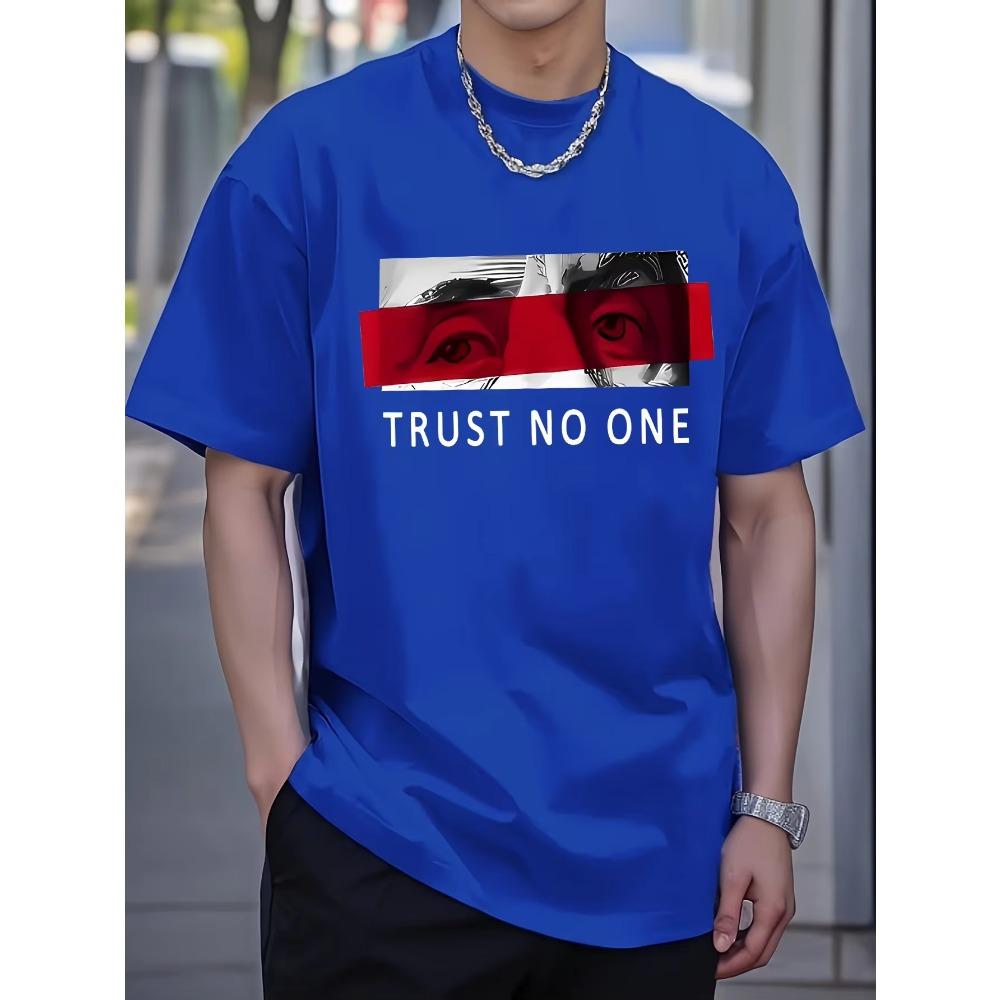 Men's Summer 100 Cotton Fashionable Sports Casual Loose Fit Plus Size TRUST NO ONE Printed Round Neck Short Sleeved T-shirt Top