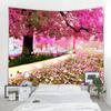 Beautiful Tree Pink Flowers Tapestry Wall Hanging Decoration Cherry Blossom Avenue Tapestry Tapestry Aesthetics