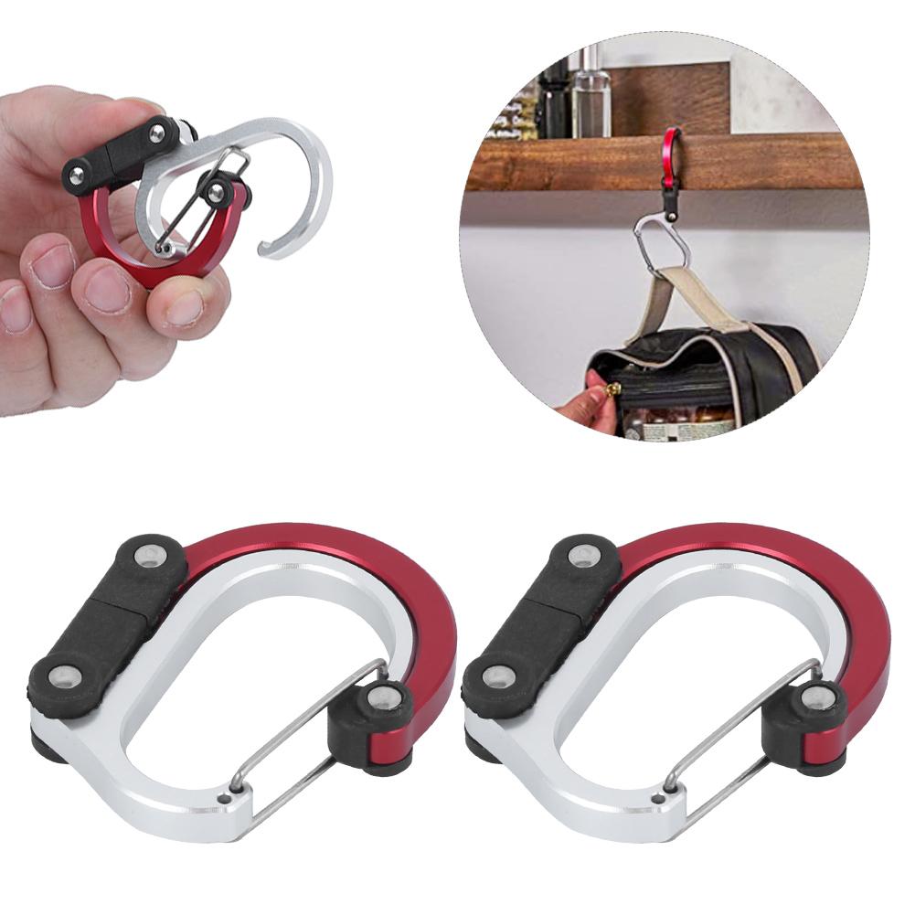 Aluminum Carabiner MultiFunction Outdoor Travelling Quick Hanging External Buckle 2 Pcs(Red )