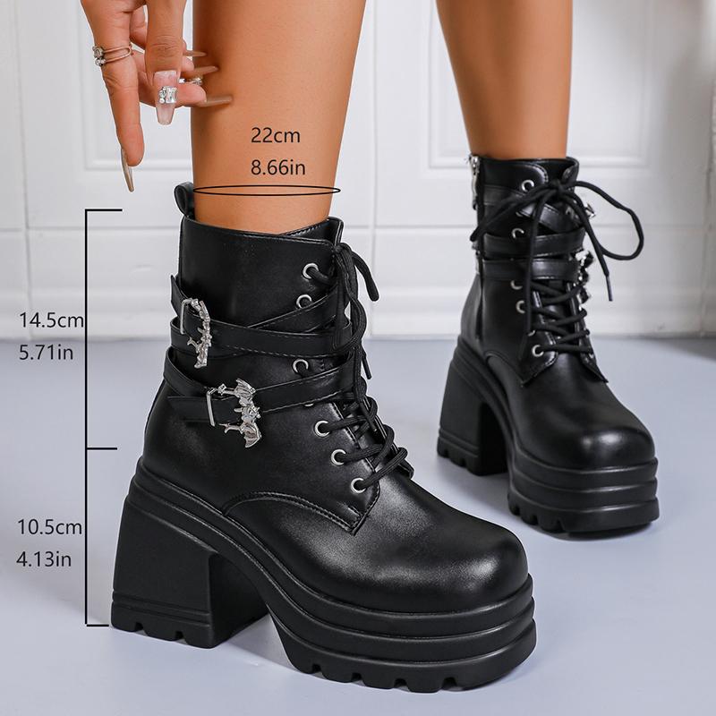 Модные ботильоны на массивном каблуке в панк-стиле для женщин, модные туфли на платформе с ремешком и пряжкой, женские осенне-зимние черные готические ботинки в стиле милитари