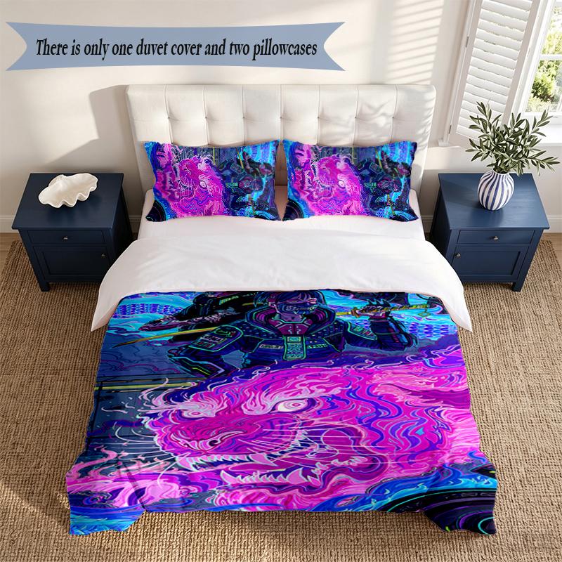 Cyberpunk 3‑Piece Bedding Set Soft Microfiber Duvet Cover Pillowcases Comfortable Bed Linen for Bedroom Decoration