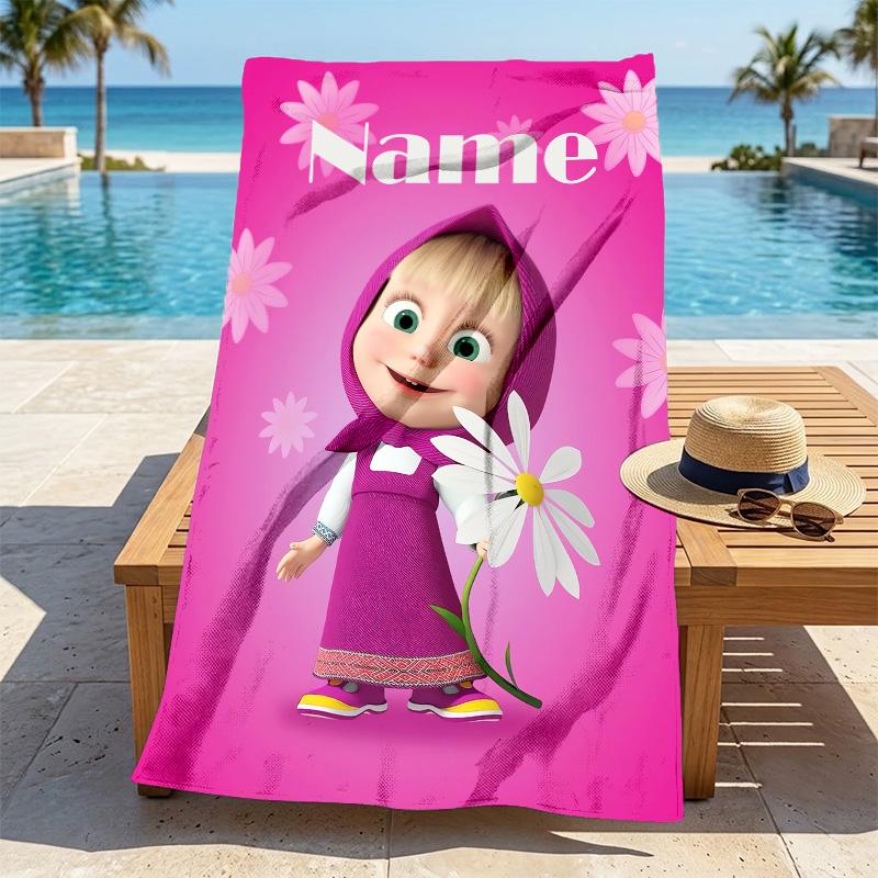 Custom Name Pink Heart Stylish Digital Printing Beach Towel Quick‑Drying Absorbent Blanket for Beach Pool Gym Travel