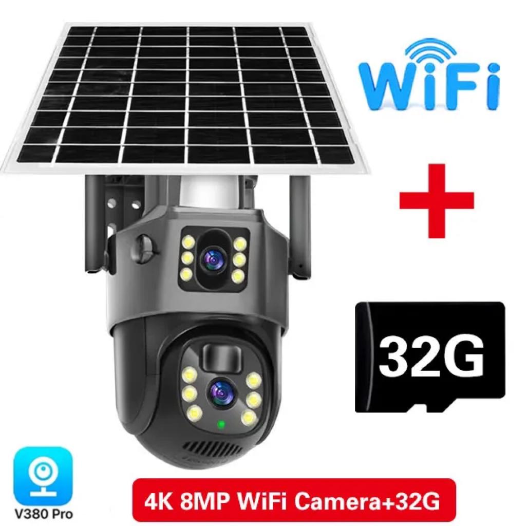 Новая 4K 8MP 4G SIM-карта с солнечной батареей, уличная беспроводная Wi-Fi IP-камера, двойной объектив, двойной экран, защита, наблюдение, видеонаблюдение