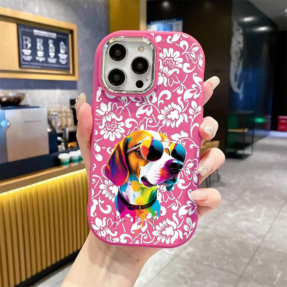 Phone case: 2D flat design suitable for iPhone 18 17 16 15 14 13 Pro protective case, couple style, ink splash trendy dog, Christmas and Halloween gif