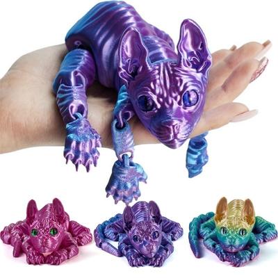 3D-печатная игрушка-кошка сфинкс Животные Игрушка Реалистичная Безволосая Фигурка Сочлененная Кошка Игрушка-антистресс для Любителей Кошек Коллекционера Рождество Домашний Декор