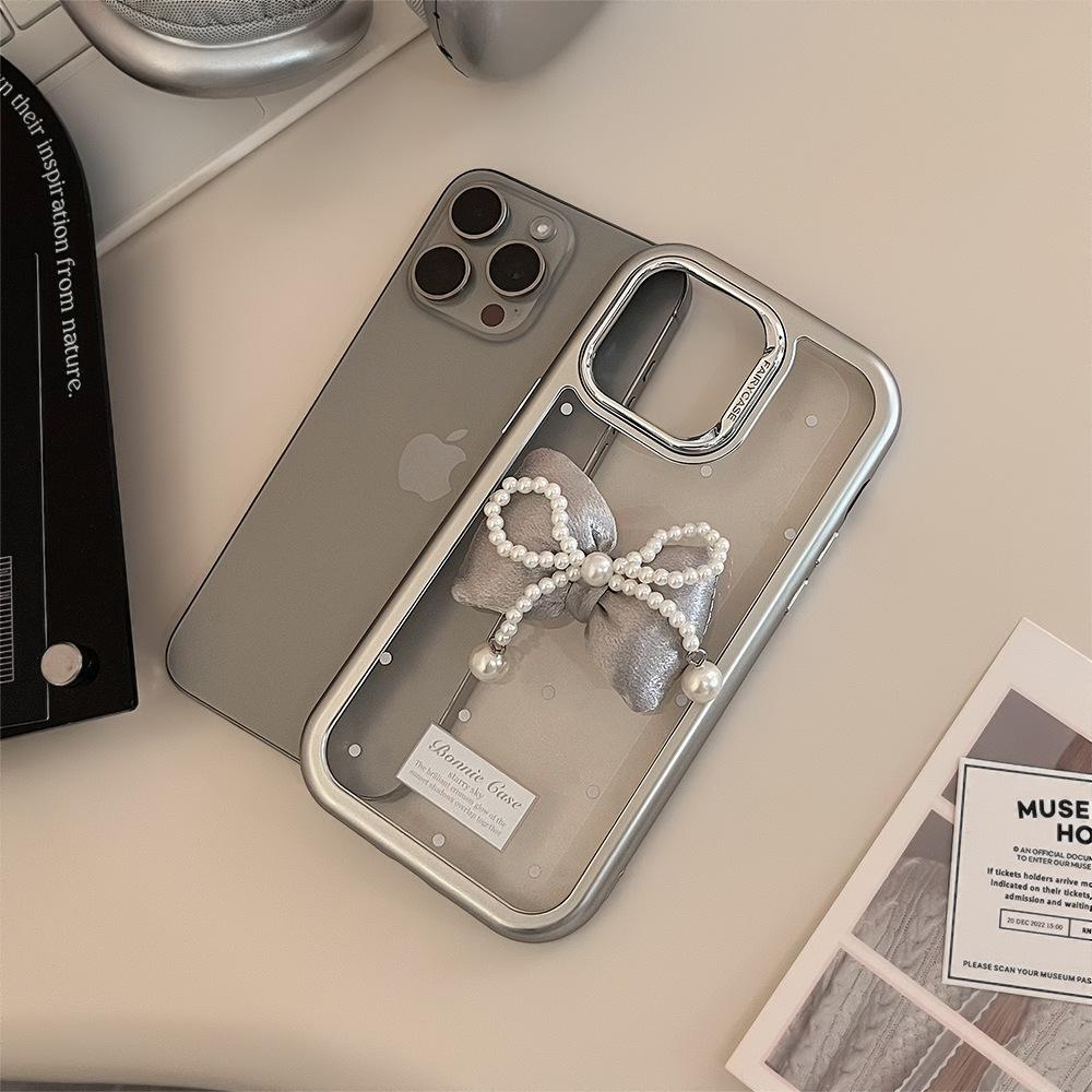 Объемный жемчужный бант Чехол для iPhone 15 iPhone 14 Акриловый 16 Подходит для 13promax Стиль легкой роскоши